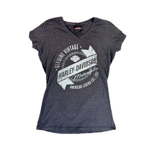 Harley Davidson Women's Graphic V Neck T Shirt XL Gray Genuine Vintage Logo